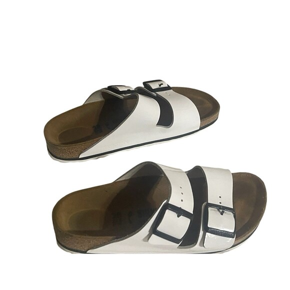 Birkenstock Sandals Womens 38 Arizona Buckle Straps Flats White Leather Slip On - Picture 5 of 14